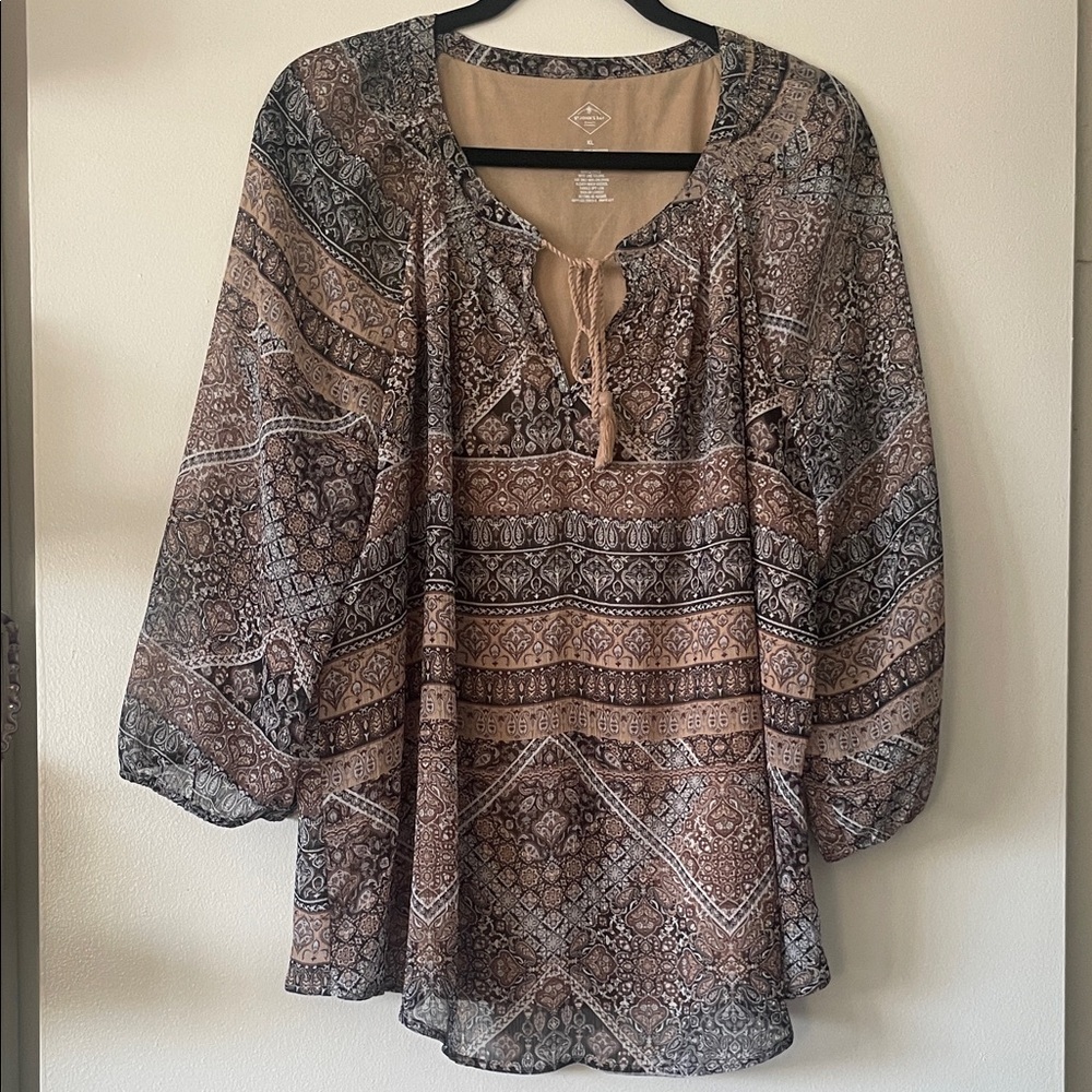 Bohemian Patterned Blouse|St. John’s Bay| brown/black|XL| EUC
